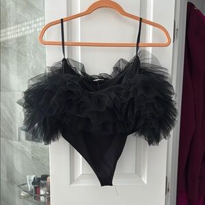 Free people Black Ruffled Bodysuit small